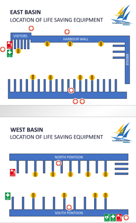 life saving equipment positions at Lossiemouth Marina
